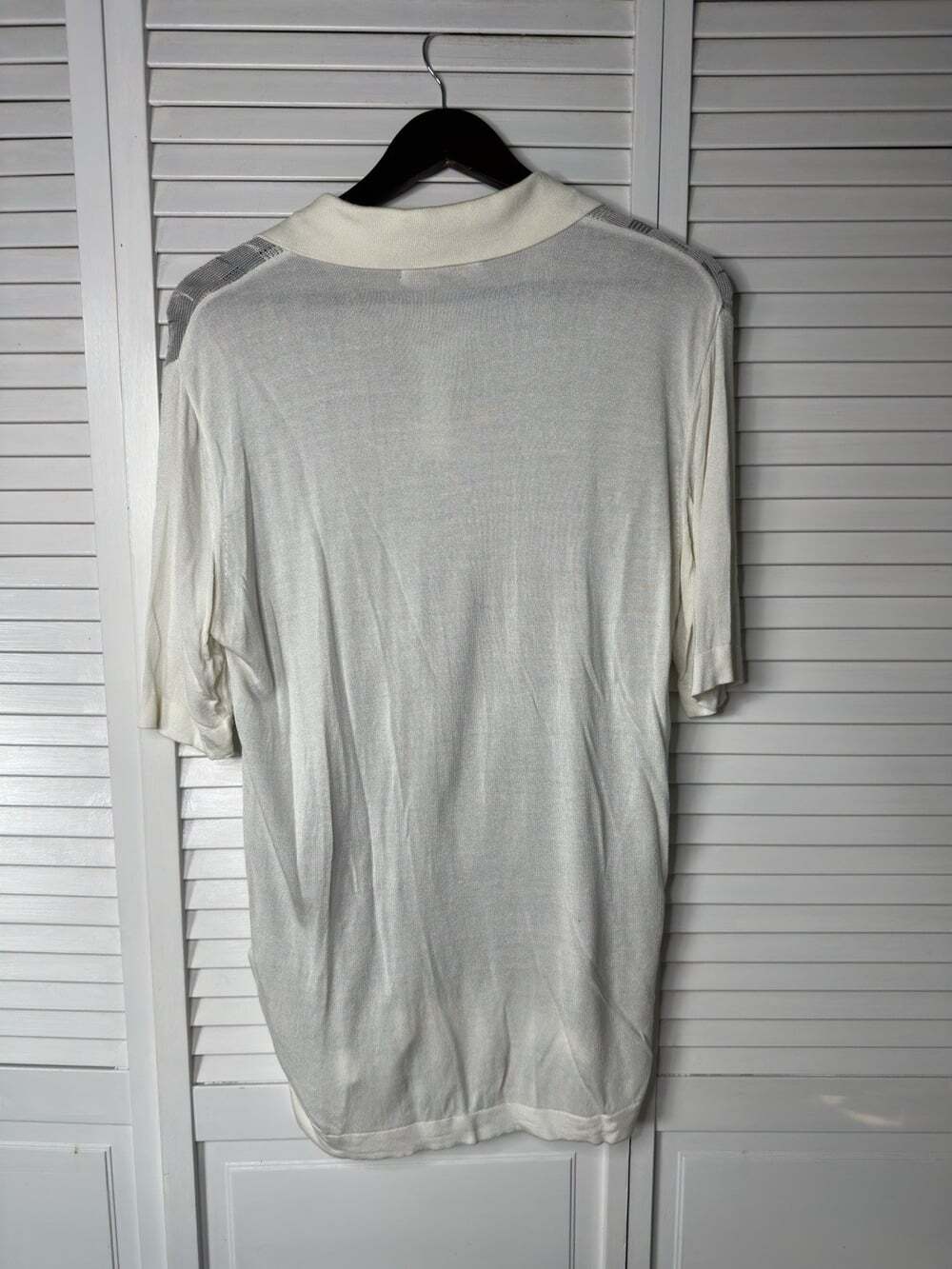 Venezzi Men's XL Gray/Ivory Geometric Knit Silk Blend Short Sleeve Polo - Picture 6 of 6